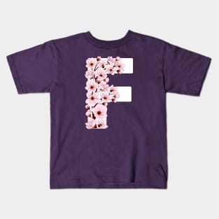 Colorful capital letter F patterned with sakura twig Kids T-Shirt